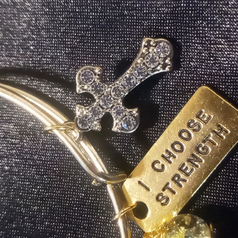 Bangle bracelets I choose strength inspirational Crystal cross with tassel